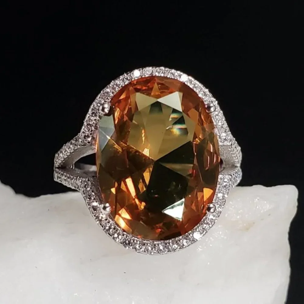 Solid Sterling 925 Silver Ring Alexandrite Stone White Topaz Crystals Silversmit